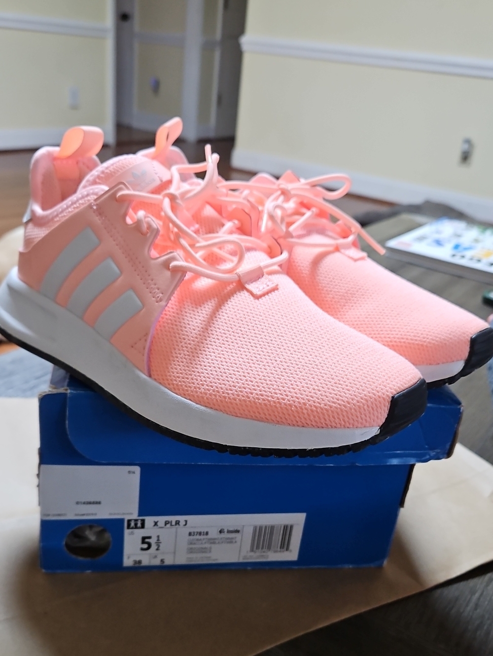 adidas Kids Coral Pink Lace-Up Sneakers with White Stripes